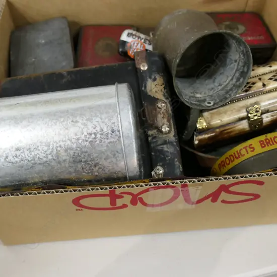 BOX LOT TINS, SLUG PELLETS ETC