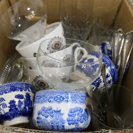 BOX LOT ASST CHINA & CRYSTAL ETC