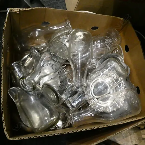 BOX LOT OF ASSORTED EP GLASSWARE ETC