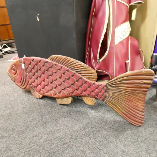 CARVED WOODEN FISH L. 1120MM