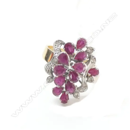 18CT Y/W GOLD RUBY & DIAMOND DRESS RING 6.8 GRAMS