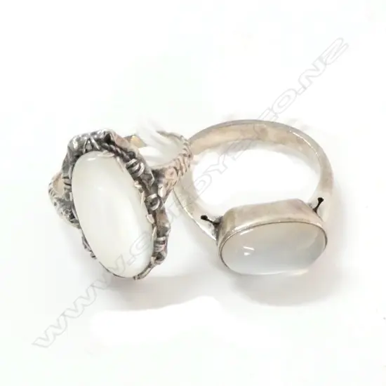 2 SILVER? MOONSTONE RINGS