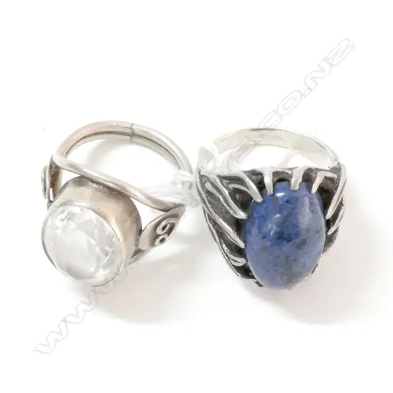 2 SILVER? RINGS BLUE & WHITE STONES