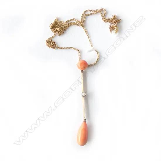 Coral & pearl antique necklace 15ct gold