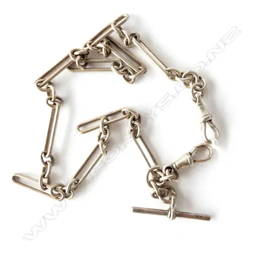 antique sterling silver watch chain, necklace 420mm, 28 grams
