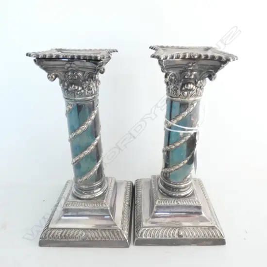 PAIR SILVER PLATE CANDLE HOLDERS, H. 160MM