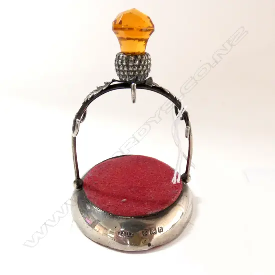 STG SILVER EARRING HOLDER, WITH AMBER GLASS SCOTCH THISTLE TOP H. 700MM