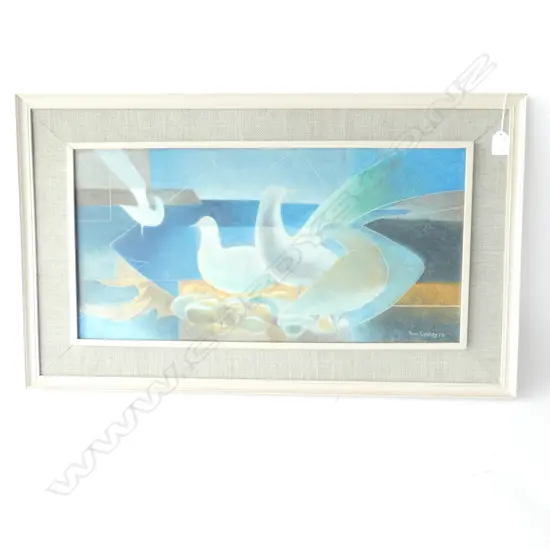 JOAN LINDSEY BLUE & GOLD DOVES ACRYLIC 600 X 295MM