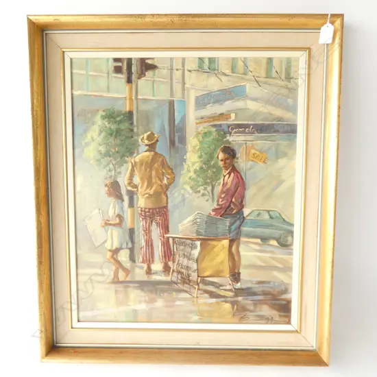HEINZ BOEHNKE 'AUCKLAND PAPER BOY' OIL 490 X 590MM