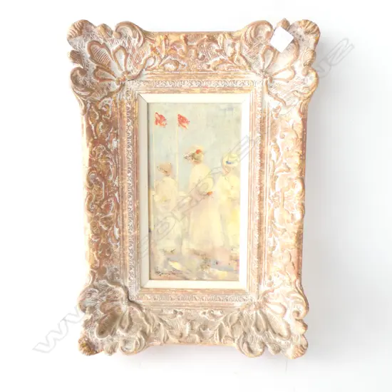 W. J. BEAUVAIS (1942 - 98) 'WOMAN AT THE RACES' OIL ON BOARD 290 X 150MM IMAGE