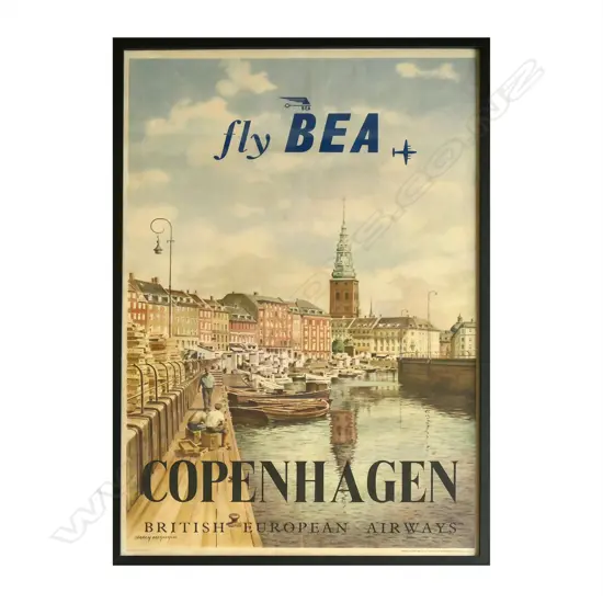 1950S BRITISH EUROPEAN AIRWAYS ORIG. POSTER COPENHAGEN 1055 X 665MM FRAME