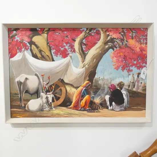 OIL PAINTING OF AN INDIAN SCENE SIGNED H.J.L. JAMES L470MM