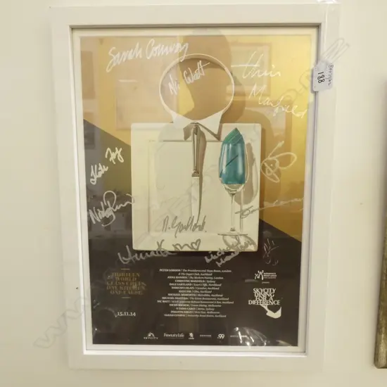 SIGNED SKY CITY DINING POSTER, 470 X 350MM (INCL FRAME)