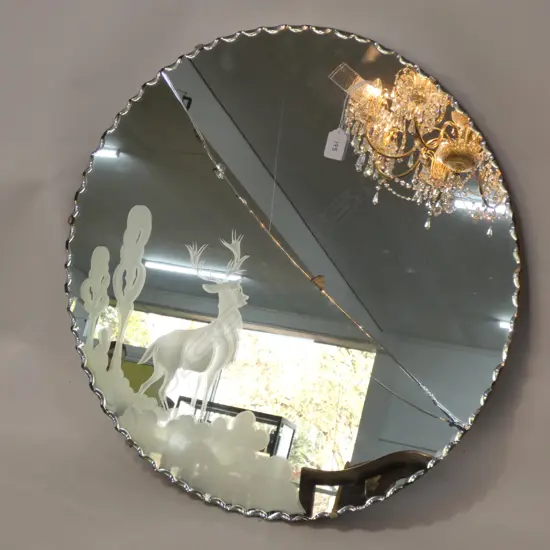 CIRCULAR ETCHED STAG MIRROR 600MM DIA broken