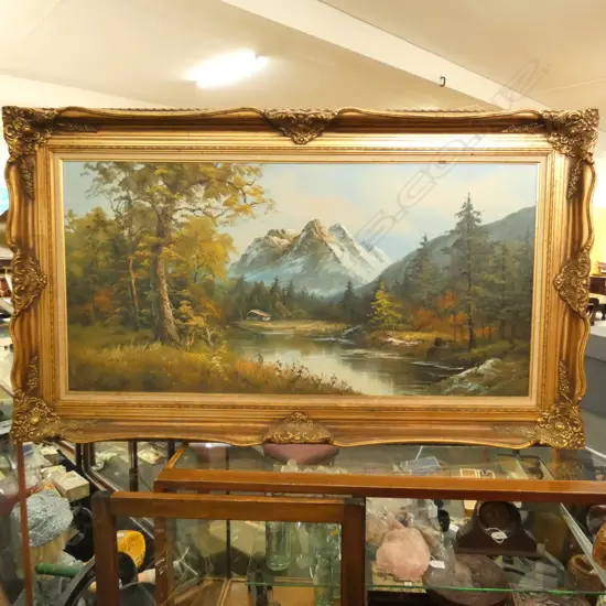 LARGE GILT FRAMED LANDSCAPE OIL ON BOARD SIGNED MITCHELL 1460 X 870MM