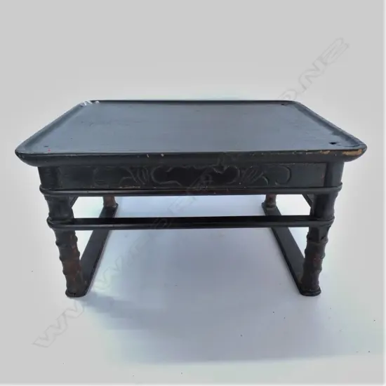 19thC BLACK LACQUER SMALL TRAY TABLE, L. 380X265MM. H 215MM