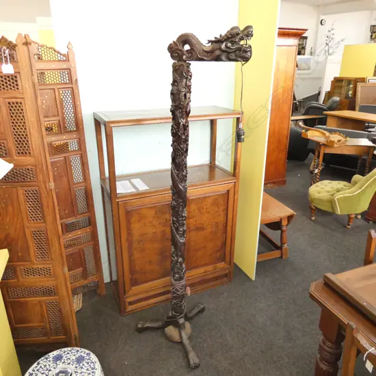 OLD DRAGON CARVED STANDARD LAMP TRI-POD BASE