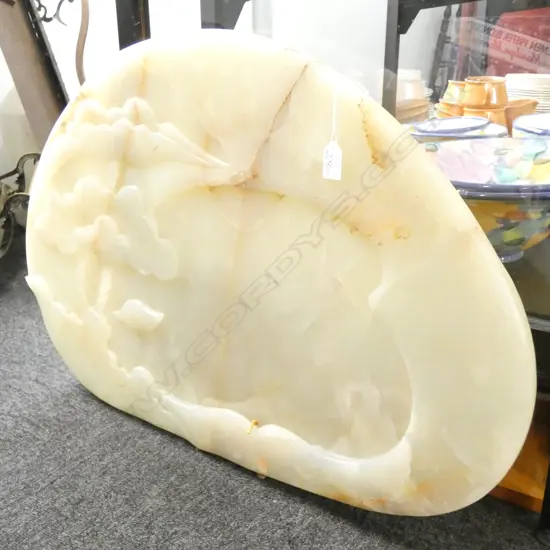 ALABASTER LARGE CARVED LOTUS PANEL. 765MM X 530MM
