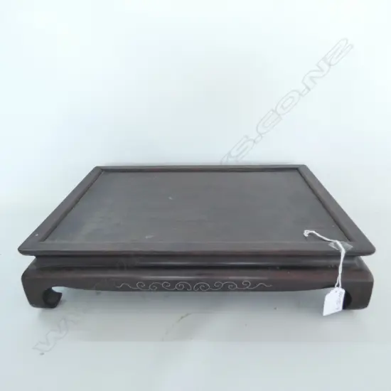 OLD ORIENTAL ROSEWOOD INLAID SILVER VASE TABLE