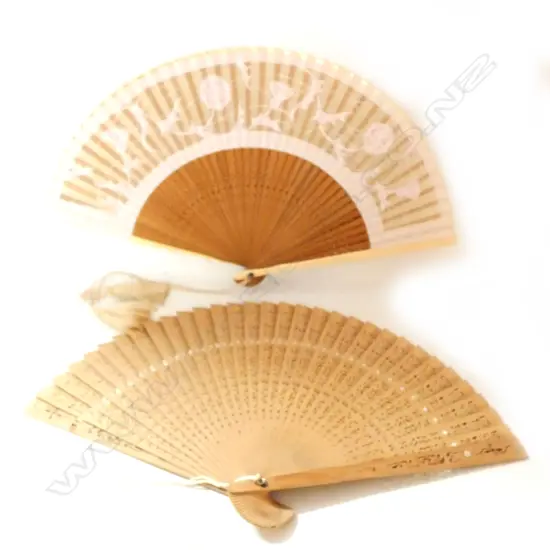 2 VINTAGE FANS: 1 BONE/BAMBOO 1 SANDALWOOD