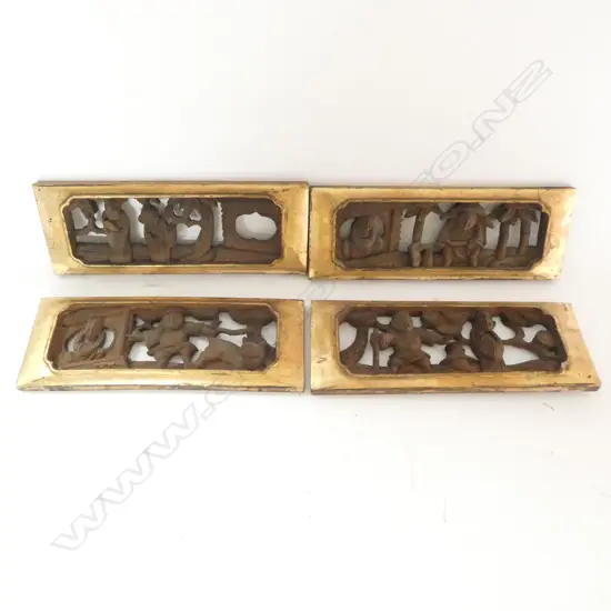 4 CARVED WOODEN PANELS 90 x 240mm