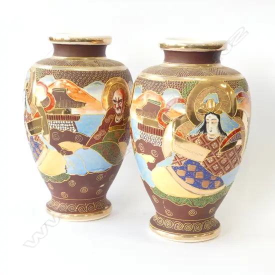 PAIR LARGE JAPANESE SATSUMA VASES, H. 320MM