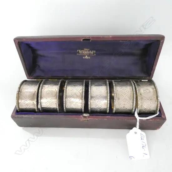 BOXED SET 6 VICT SILVER NAPKIN RINGS NUMBERED...