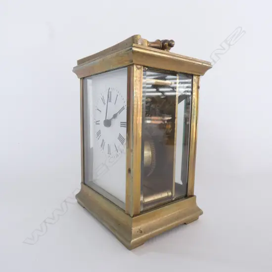 FRENCH BRASS CARRIAGE CLOCK, WITH KEY H. 145MM
