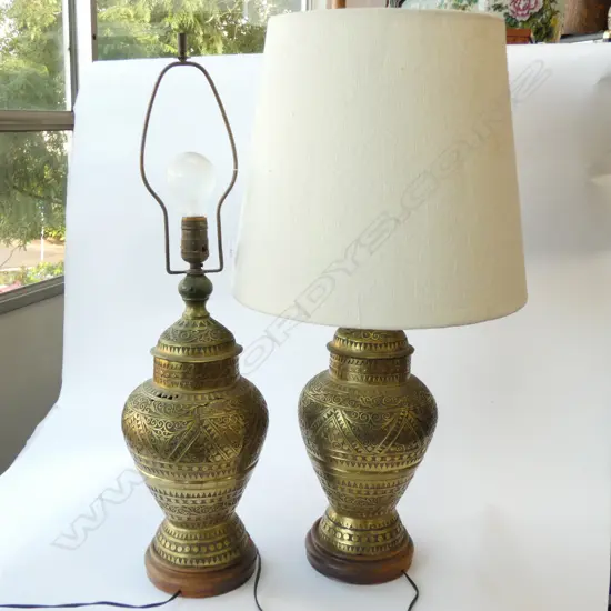 PR OF BRASS LAMPS ONE SHADE ONLY H 730 MM