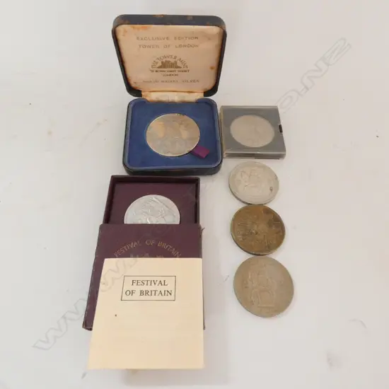 6 ASSORTED BRITISH COINS, 3 CASED UNC.