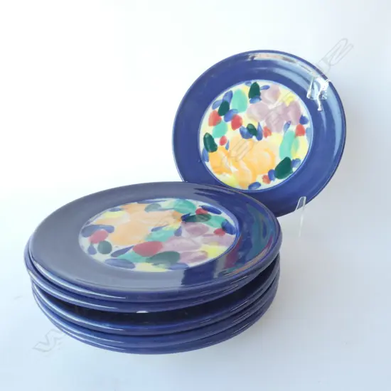 6 TONY SLY MULTI COLOURED PLATES W. 220MM