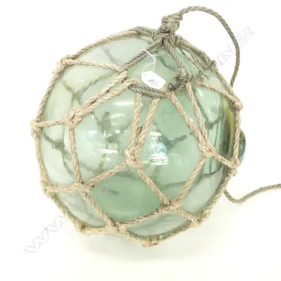 OLD LARGE GLASS FISHING FLOAT WITH NETTING Dia.390mm