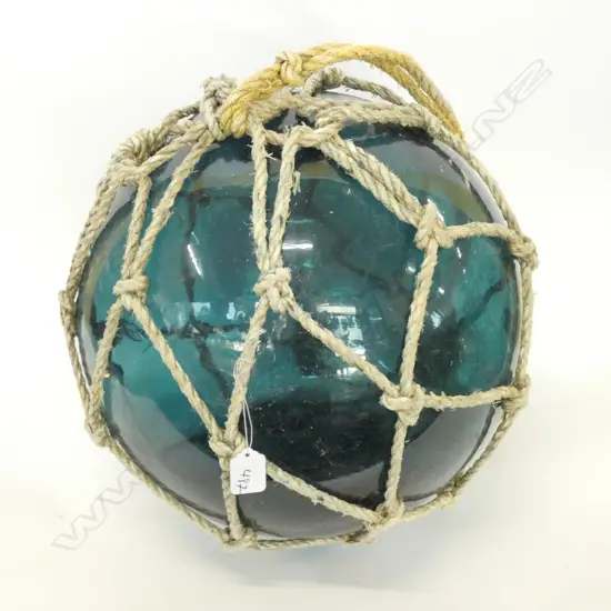 OLD LARGE GLASS FISHING FLOAT WITH BROKEN NETTING Dia.350mm