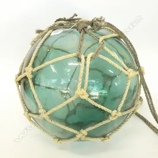 OLD LARGE GLASS FISHING FLOAT WITH NETTING Dia.370mm