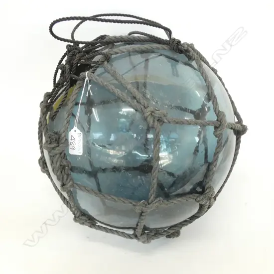 OLD SMALL GLASS FISHING FLOAT WITH NETTING Dia.300mm