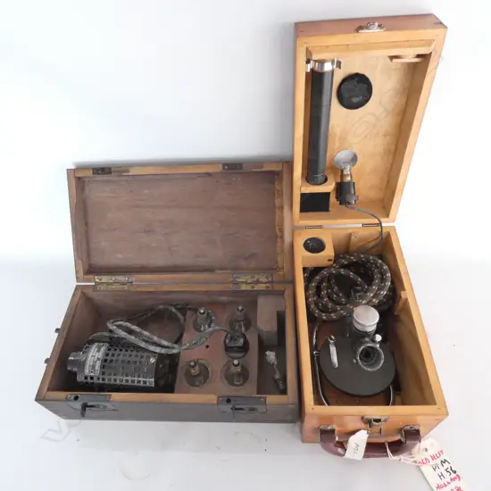 DUTCH MICROSCOPE w LAMP IN BOX AND EUROPEAN MICROSCOPE LAMP 