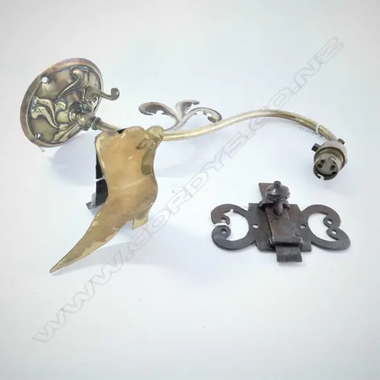 3 OLD METAL ITEMS, VESTA, WALL SCONCE, LOCK....