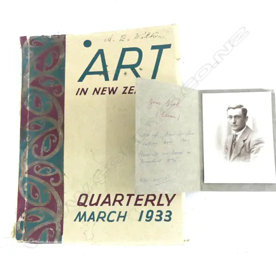 ART IN NZ QUARTERLY MAGAZINE (MAR 1933) + SIGNED PORTRAIT CARD 'JIM COOK'