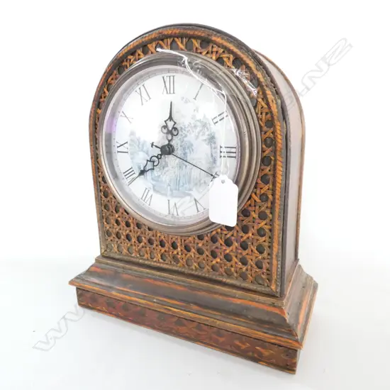 WOODEN & RATTAN MANTLE CLOCK (MODERN) H. 265MM, W. 220MM