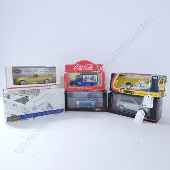 SIX DIE CAST MODEL CARS, FORD, RANGE ROVER, ETC.