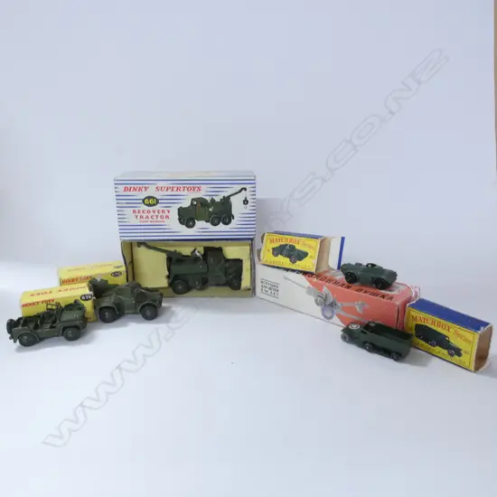 SIX DINKY, MATCHBOX & RUSSIAN DIE CAST MILITARY VEHICLES 