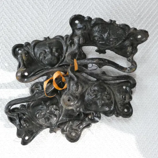 SET 5 BLACK FANCY IRON FURNITURE HANDLES