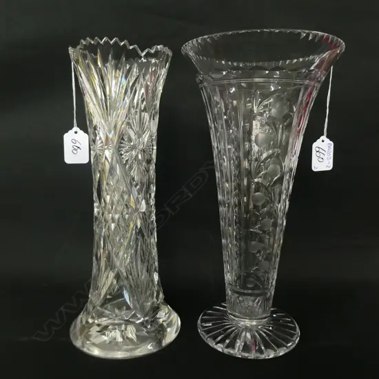 TWO CRYSTAL CUT VASES, H. 310MM