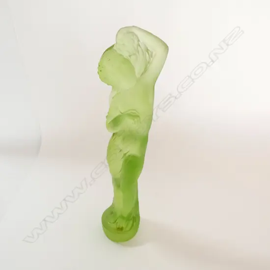 ART DECO GREEN GLASS CAST FIGURE SEMI NAKED WOMAN H.240mm