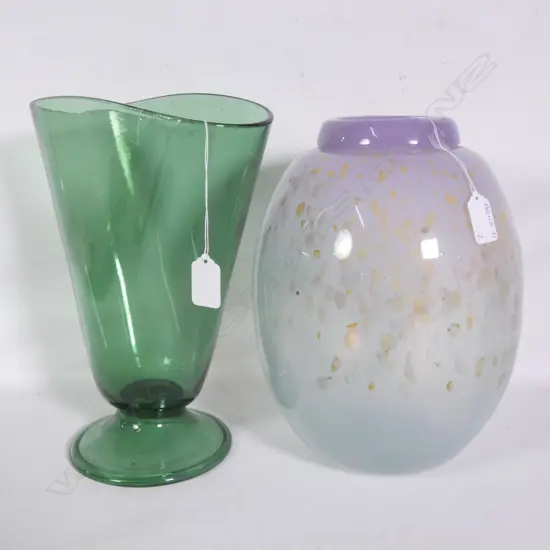 2 GLASS VASES, ONE SIGNED M. HILL '86, H. 300MM