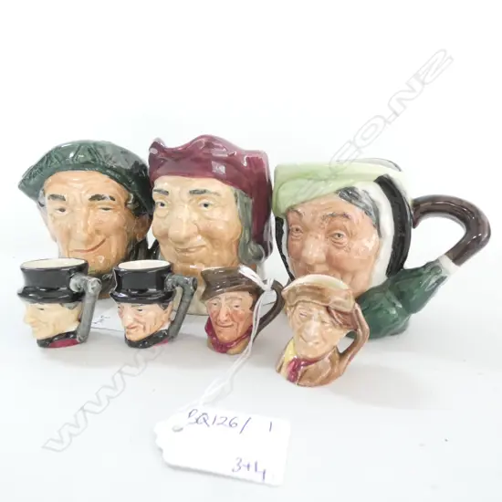 3 R/DOULTON CHARACTER JUGS + 4 MINIATURES 