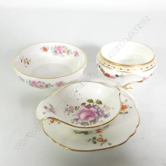 ROYAL CROWN DERBY - 3 PIECES PLUS 1 OTHER, INCL TEA STRAINER 