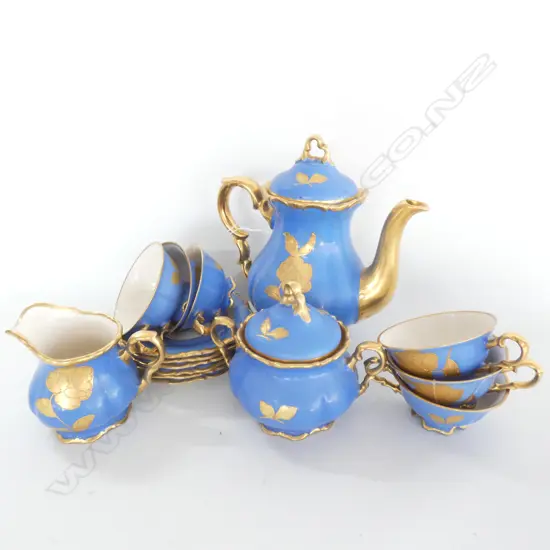 15 PIECE BAVARIAN BLUE & GOLD DEMITASSE COFFEE SET