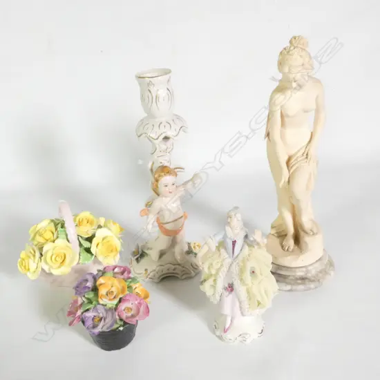 5 PCS COLLECTIBLE CHINA; INCL PORCELAIN LACE & FLOWERS