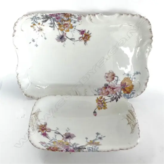 PAIR 19TH CENTURY LIMOGES SERVING TRAYS, L 410MM & 210MM